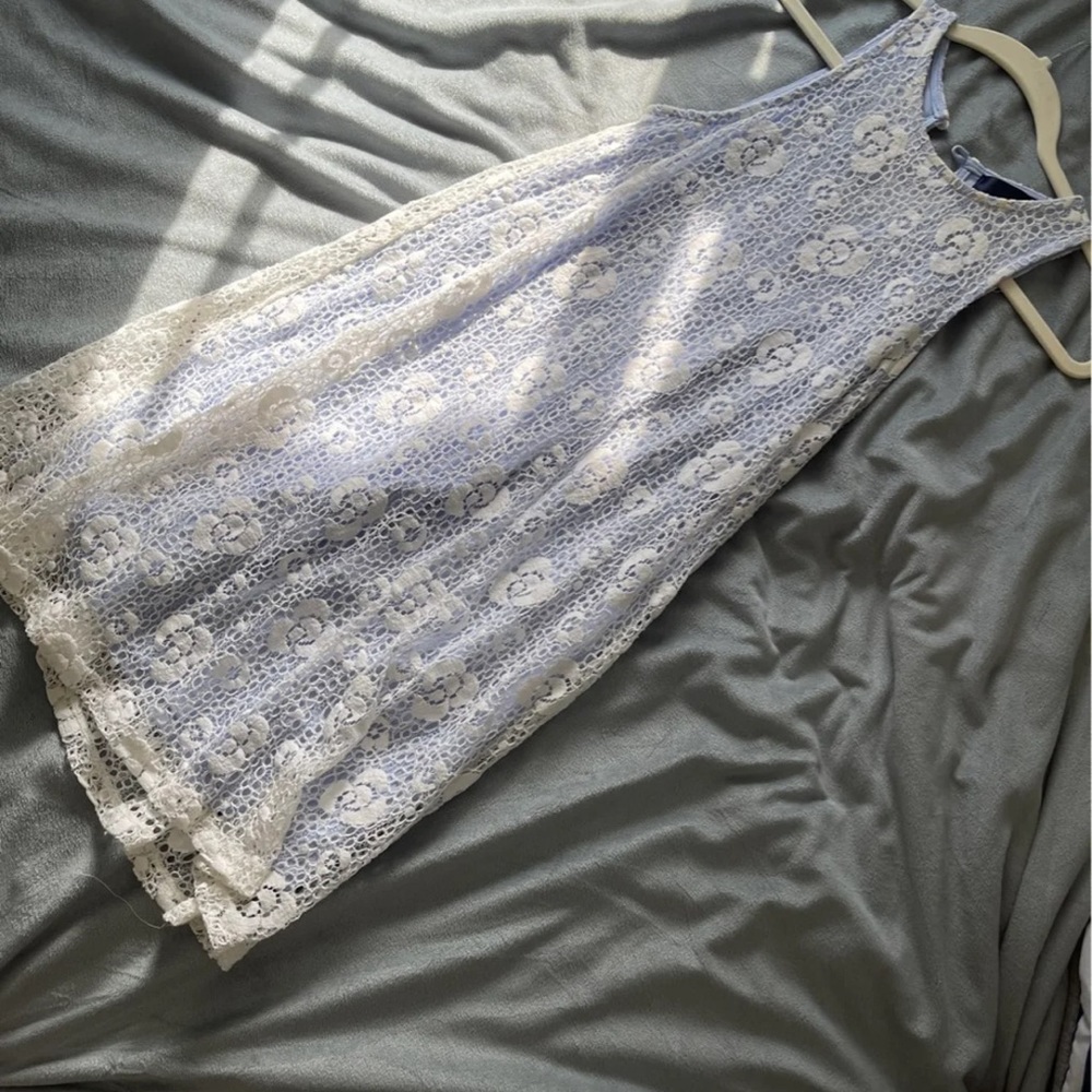 A-line midi white and lilac dress